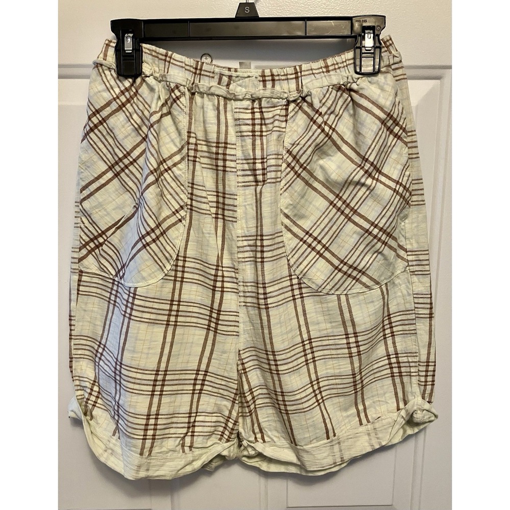Intimately Free People Boxers Womens XS Brown Plaid Cotton Elastic Waist Pockets
